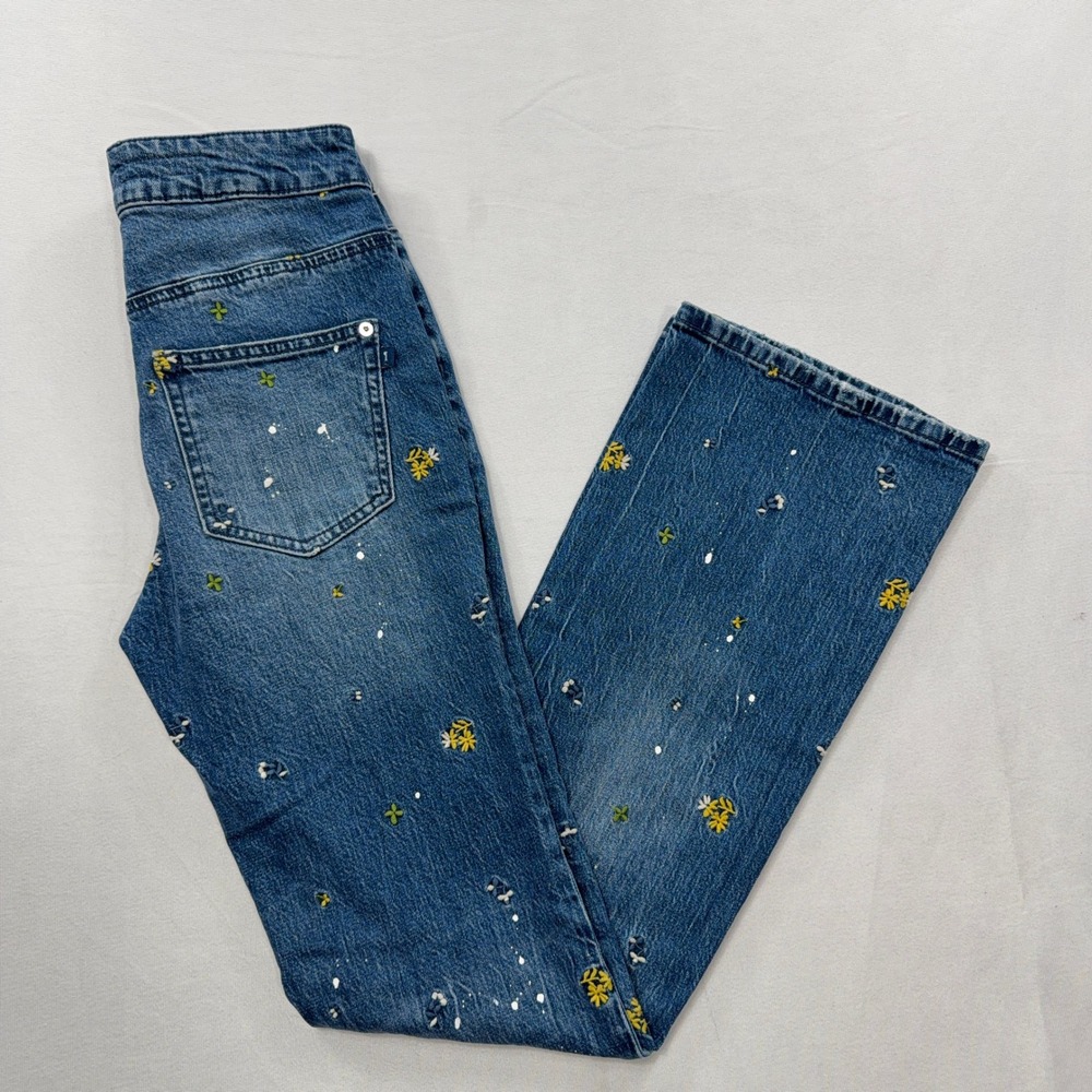 Pilcro Jeans The‎ Icon Floral Embroidery Paint Splatter Blue Womens 25